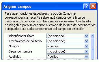 Cuadro de diálogo Asignar campos