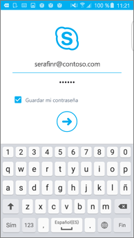 imagen de la pantalla de inicio de sesión de Skype empresarial en un teléfono Android