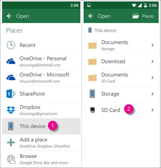 Tarjeta SD para Android de Office