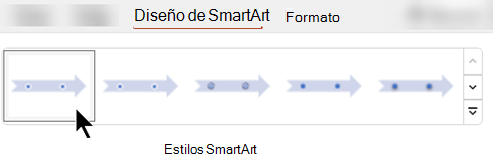 En la pestaña Diseño de SmartArt, puede usar estilos SmartArt para seleccionar una forma, color y efectos para el gráfico.