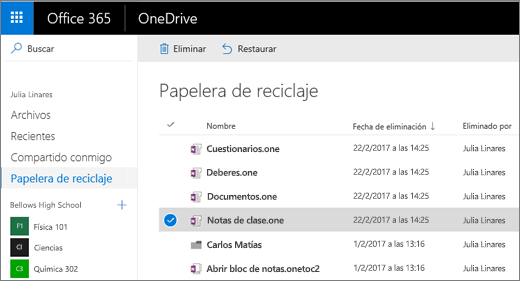 Día del Niño Forma del barco Camion pesado Recuperar archivos eliminados de Bloc de notas de clase de la Papelera de  reciclaje de OneDrive - Soporte técnico de Microsoft
