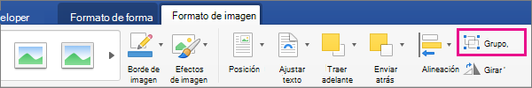 Para crear un grupo de imágenes u objetos seleccionados, haga clic en Agrupar.