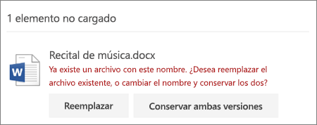 Error de ’El nombre del archivo ya existe’ en la interfaz de Microsoft OneDrive web