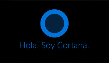El logotipo de Cortana y las palabras “Hola. Soy Cortana”.