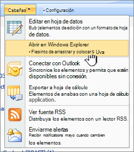 La opción de menú Abrir en Explorador de Windows en Acciones