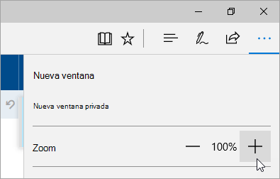 Captura de pantalla del menú Configuración y más en Microsoft Edge