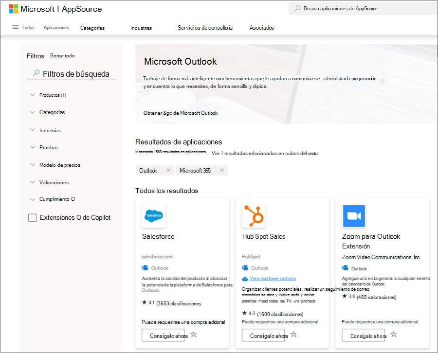 Complementos de Microsoft Outlook en AppSource