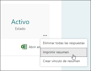 Opción de Resumen de impresión en Microsoft Forms