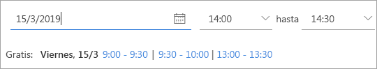 Captura de pantalla de las horas en las que un invitado a una reunión está disponible