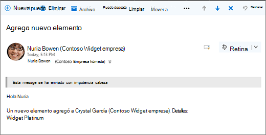 Correo electrónico enviado por Microsoft Flow al cambiar un elemento