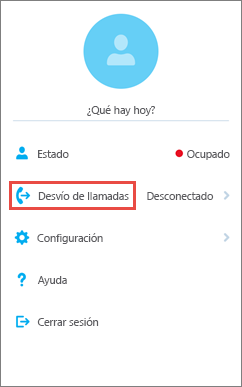 Opción de reenvío de llamadas de la pantalla principal de Skype Empresarial para iOS
