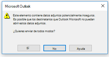 Advertencia de datos adjuntos inseguros de Outlook