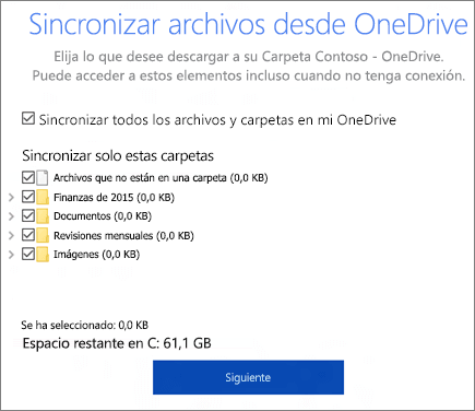 Captura de pantalla del cuadro de diálogo Sincronizar archivos desde OneDrive