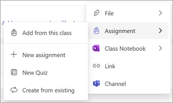 Dos capturas de pantalla de administrar recursos de trabajo de clase en Microsoft Teams
