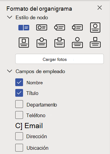 Panel de tareas Formato de organigrama.