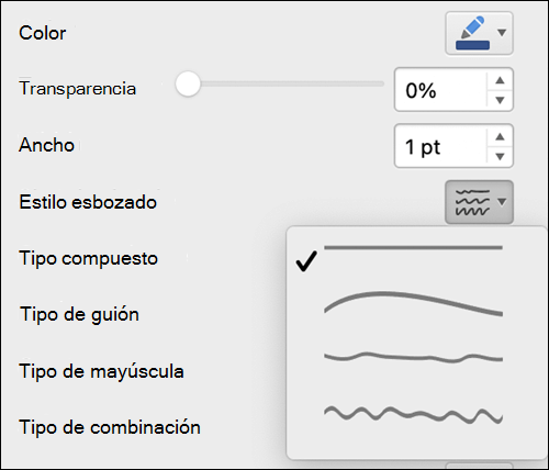 Opciones de formato de trazo de Mac con el estilo de dibujo seleccionado