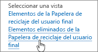 Papelera de reciclaje de SharePoint 2013 con Eliminar de usuario resaltado