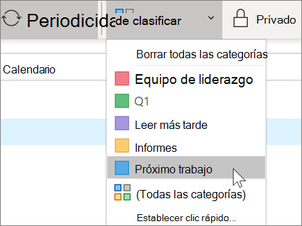 Agregar una categoría a un calendario en Outlook