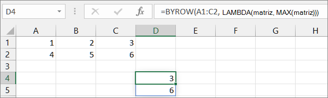 Primer ejemplo de la función BYROW
