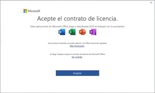 Contrato de licencia para usuario final de Microsoft Office 2019.