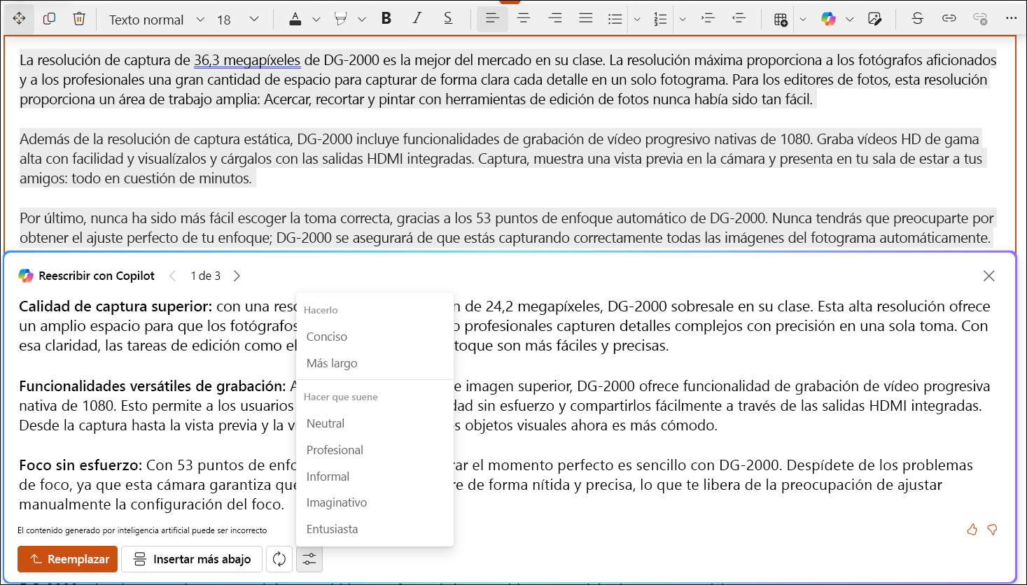 captura de pantalla de ejemplo de reescritura automática