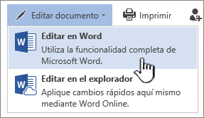 Documento de Word abierto desde una biblioteca de SharePoint con la opción Editar en Word resaltada