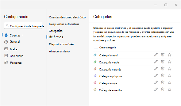 Manage Color Categories panel