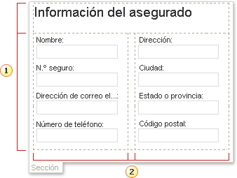 Tabla de diseño dentro de una sección de un formulario