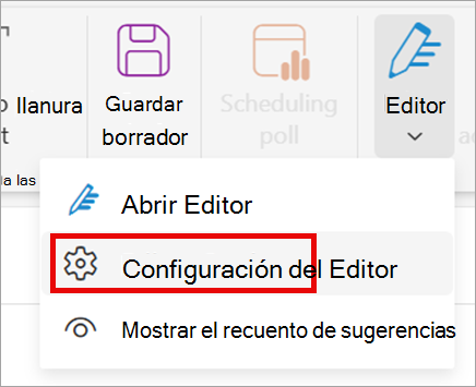 En la cinta de opciones, seleccione Editor > Configuración del Editor.