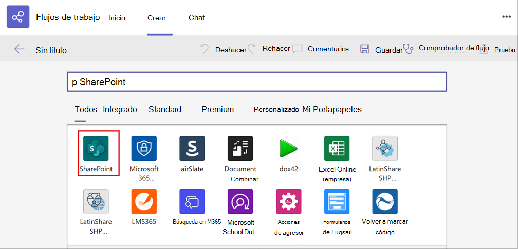 captura de pantalla de selección de la aplicación de SharePoint