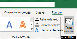 Botón Texto alternativo en la Excel para Windows cinta de opciones