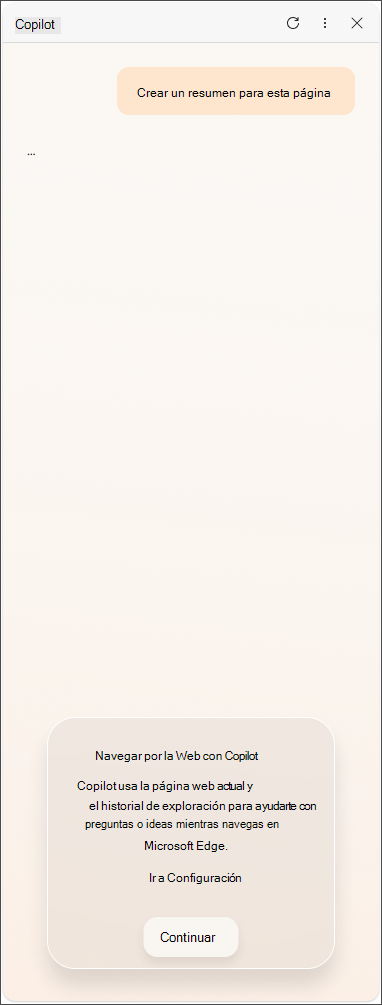 Mensaje de consentimiento de datos de Copilot en Microsoft Edge