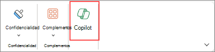 Icono Copilot en Excel de la cinta de opciones.