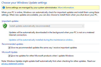 Configuración de Windows Update de Windows 8 en el Panel de control