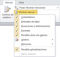 Lista de opciones de Mostrar marcas