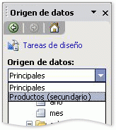 Origen de datos secundario en el panel de tareas Origen de datos