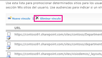 Captura de pantalla de la opción eliminar vínculo en un sitio de confianza.