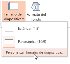 Haga clic en Tamaño de diapositiva personalizado