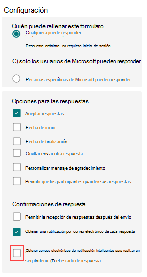 Configuración de formularios para recordatorios inteligentes