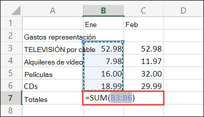 Celda Autosuma de Excel para la Web