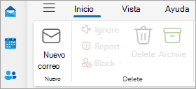 Captura de pantalla que muestra el icono Nuevo correo en la cinta de opciones