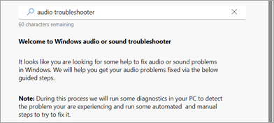 El solucionador de problemas de audio en Obtener ayuda.