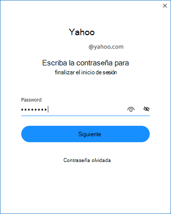 Dos pantallas de configuración de Yahoo Outlook: escriba la contraseña