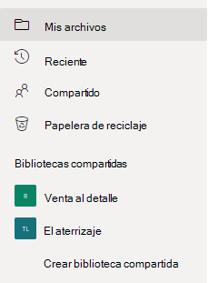 Muestra el vínculo "Crear biblioteca compartida" en la sección "Bibliotecas compartidas".