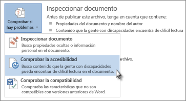 Comprobación de un Comando de accesibilidad en Word 2013