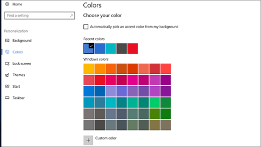 Colores de énfasis en la configuración de personalización