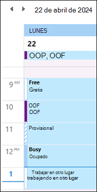 OOF en color Calendario de Outlook antes de la actualización