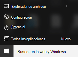 Aplicación de configuración del menú Inicio de Windows 10