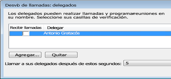 Captura de pantalla para agregar un delegado en Lync