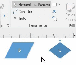 La herramienta Conector conecta formas con un punto de conexión en cada extremo.